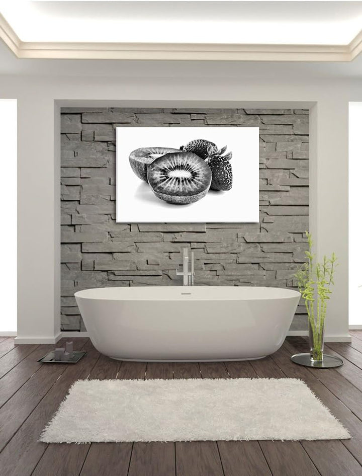 Pixxprint Kiwi und Erdbeeren als Leinwandbild/Grösse: 100x70 cm/Wandbild/Kunstdruck/fertig bespannt,