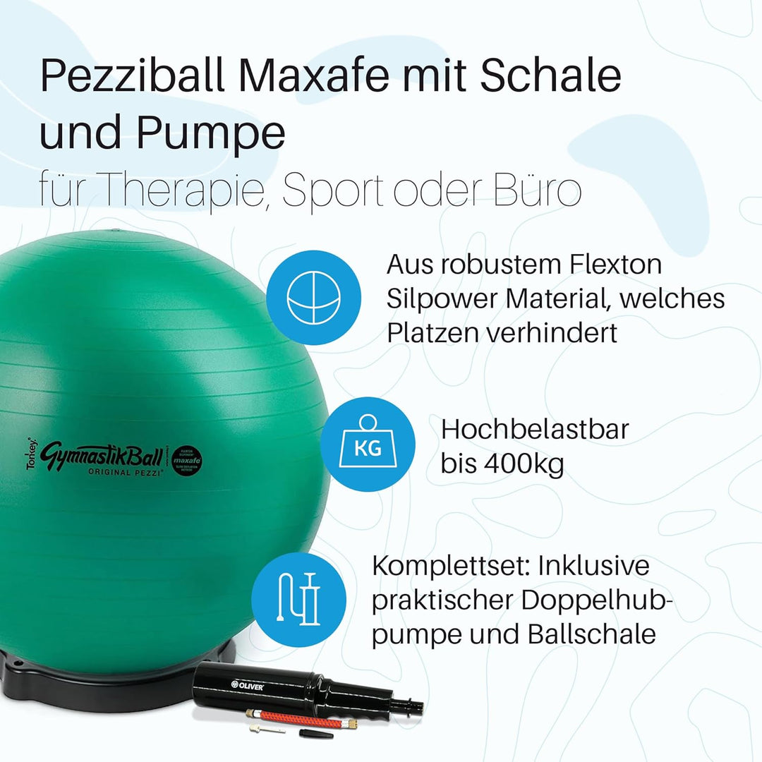 Pezzi - Gymnastikball Original Pezziball MAXAFE 53cm mit Ballschale & Oliver Rapid Pumpe – Sitzball