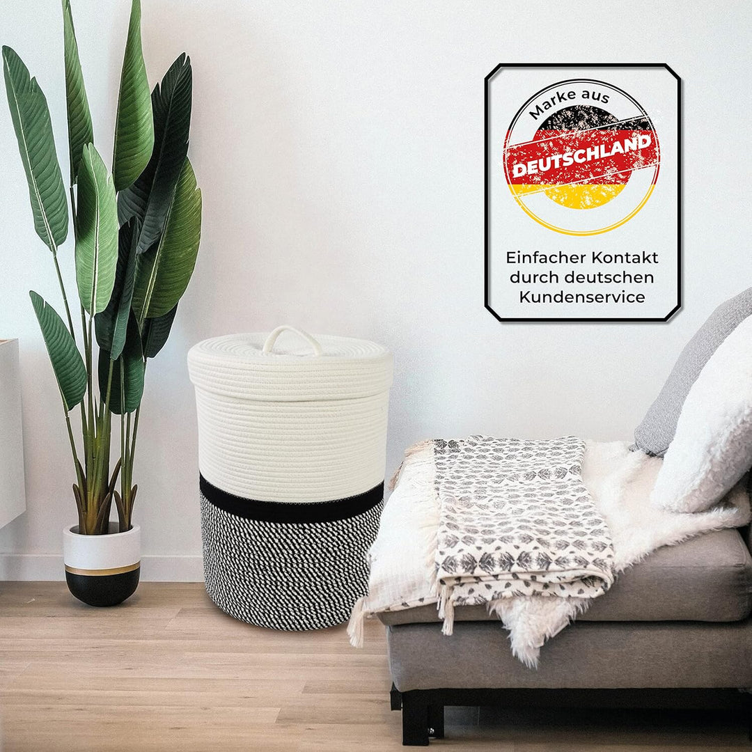 Wäschekorb mit Deckel Aufbewahrungskorb geflochten - Wäschesammler aus Stoff für&