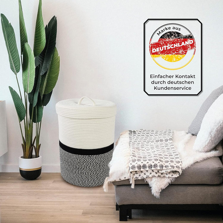 Wäschekorb mit Deckel Aufbewahrungskorb geflochten - Wäschesammler aus Stoff für&