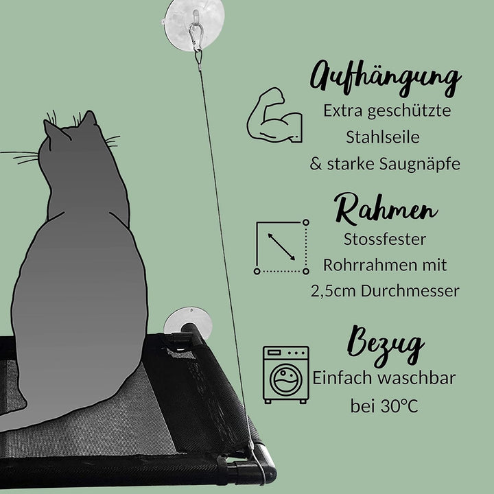 Riijk Fenster Katzenhängematte für Katzen bis 23 kg | Stabile Fensterliegeplatz für grosse Fenster S