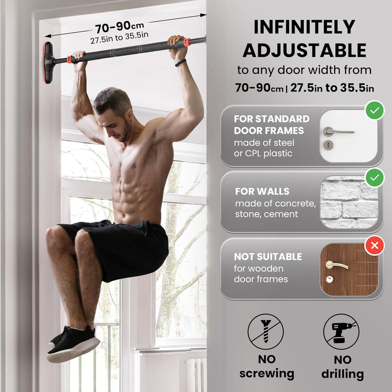 BeMaxx Klimmzugstange für Türrahmen ohne Schrauben/Bohren + Trainings-eBook - Profi Türreck Pull Up