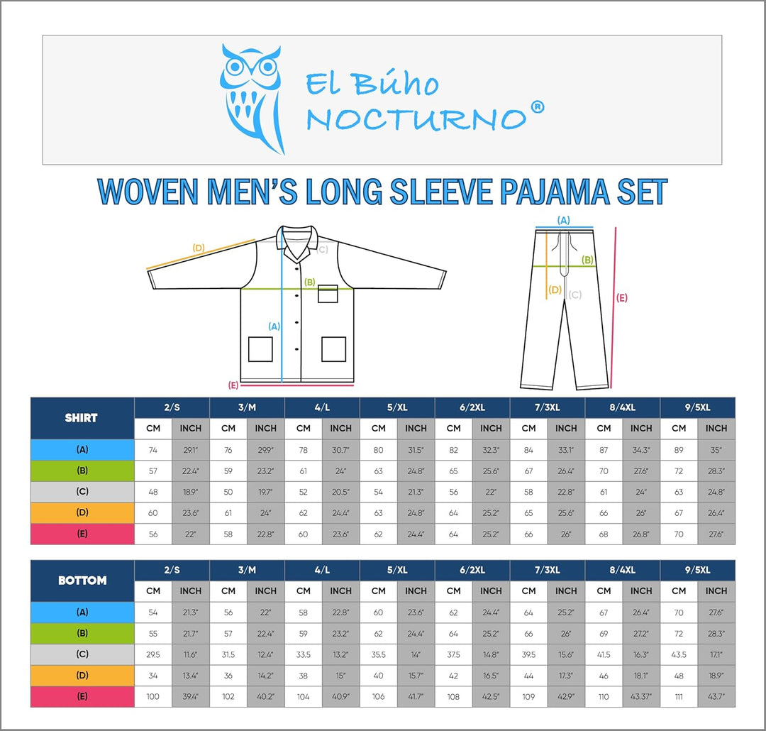 El Búho Nocturno Schlafanzug Herren Lang Baumwolle 100% Popeline - Pyjama Klassisch Durchgeknöpft Ja