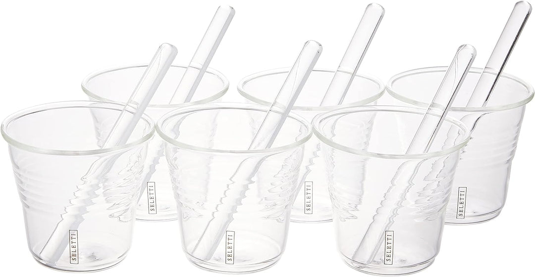 Seletti Vorratsdose Kaffee Tassen und Rührlöffel, Glas, transparent, Set 6