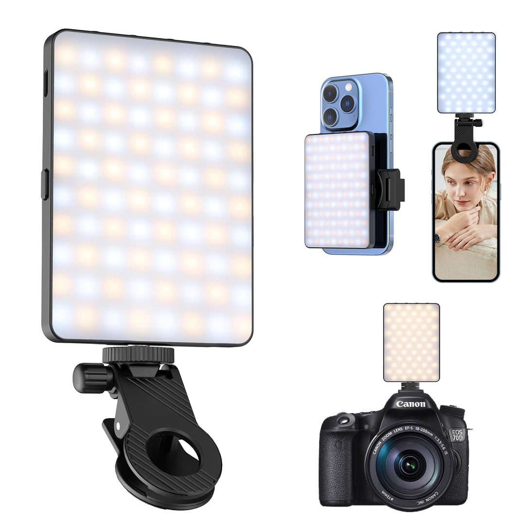 ETENTOUS Selfie Licht mit Clip, 80 LED Videolicht Dimmbare 3000K-9900K Handylicht, Eingebauten Recha