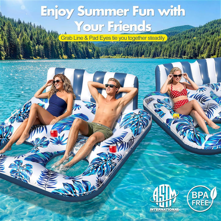 LuxBlue Pool Sessel Aufblasbar 2 Personen, Schwimmsessel für Pools Erwachsene mit Getränkehalter&Gri
