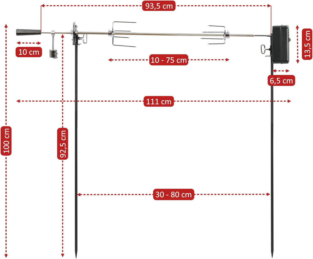 BBQ-Toro Grillspiess Set für Camping Ausflug, Lagerfeuer und mehr, 90 cm, 2 Fleischnadeln, Motor (mi
