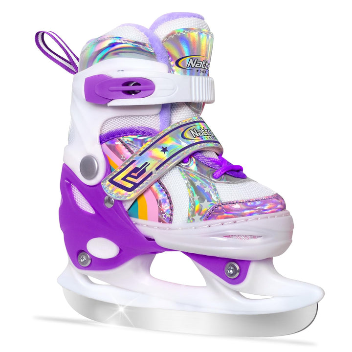 Nattork Mädchen Schlittschuhe für Kinder 4 Grössen verstellbar Regenbogen Schlittschuh mit Fleecefut