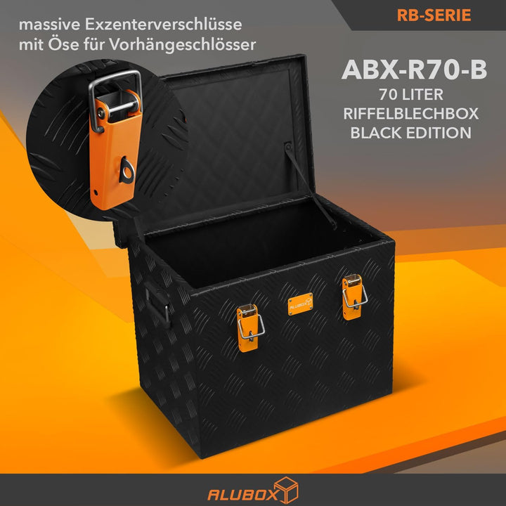 alubox Strong - Black Edition ABX-R70 Aluminium Transportkiste aus 3mm Riffelblech 70 Liter in schwa