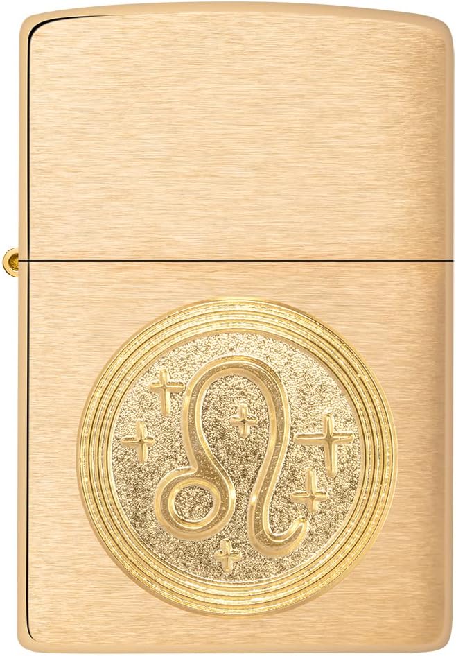 ZIPPO – Leo Emblem – Brass Brushed – Sturmfeuerzeug, befüllbar, in hochwertiger Geschenkbox Löwe, Lö