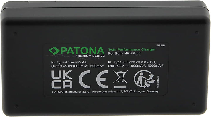 PATONA NP-FW50 - PD Performance Akku Ladegerät (1000mA) USB-C Mini Dual LCD - PD/QC fähig (161964),