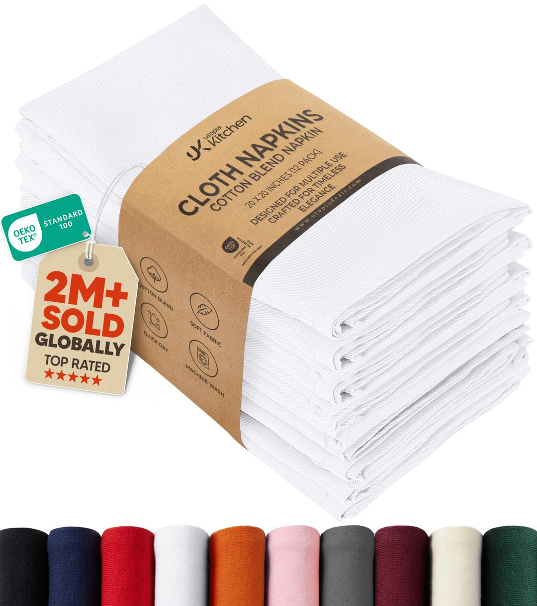 Utopia Kitchen Stoffservietten [12er Pack, Weiss] 50x50 cm Waschbare Tischservietten für Hotel, Mitt