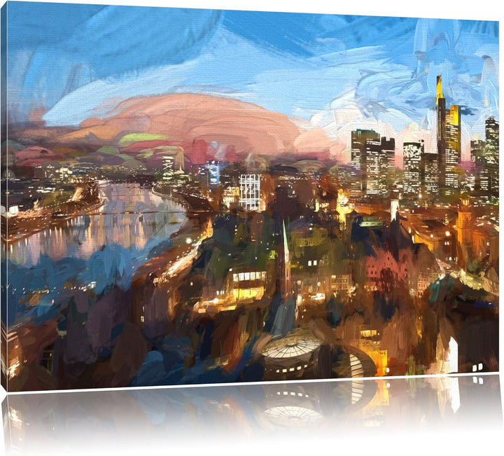 Pixxprint Frankfurt am Main Skyline Pinsel Effekt, Format: 100x70 auf Leinwand, riesige Bilder ferti