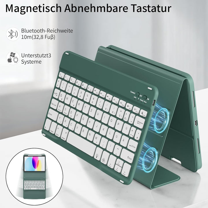 Hülle mit Tastatur für iPad A16 11 Generation 2025/10 Generation 2022 (11/10.9 Zoll) 7 Farben Beleuc