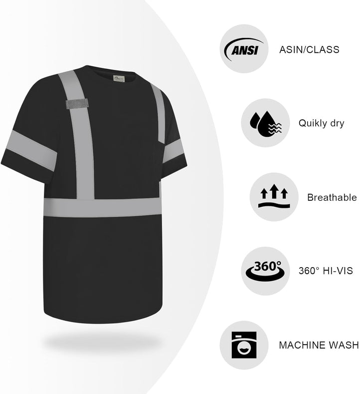 Warnschutz T-shirt, Warn Tshirt Herren mit Reflektierenden Streifen, Warnschutz T-shirt Baumwolle fü