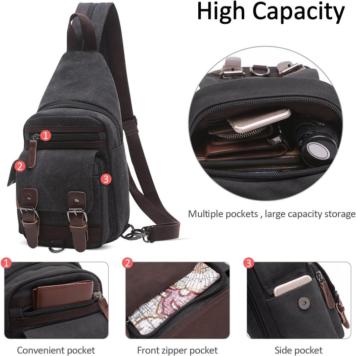 VARLIVOO Herren Sling Bag Retro Crossbody Bag Klein Umhängetaschen Schultertasche Outdoor Sportarten