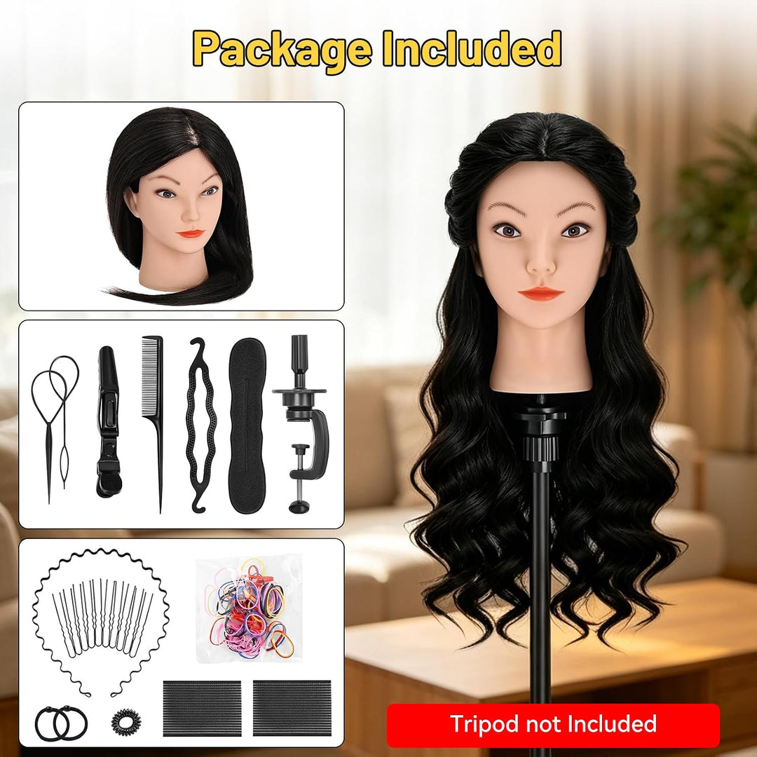 Yofuly 18Inch Trainingsköpfe für Friseure Übungskopf, 100% Echthaar Kosmetik Schaufensterpuppenkopf