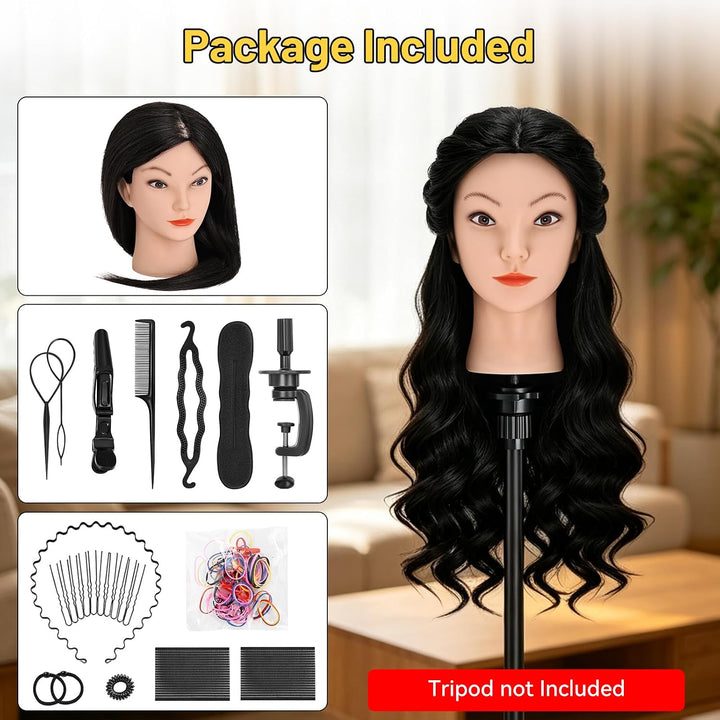 Yofuly 18Inch Trainingsköpfe für Friseure Übungskopf, 100% Echthaar Kosmetik Schaufensterpuppenkopf