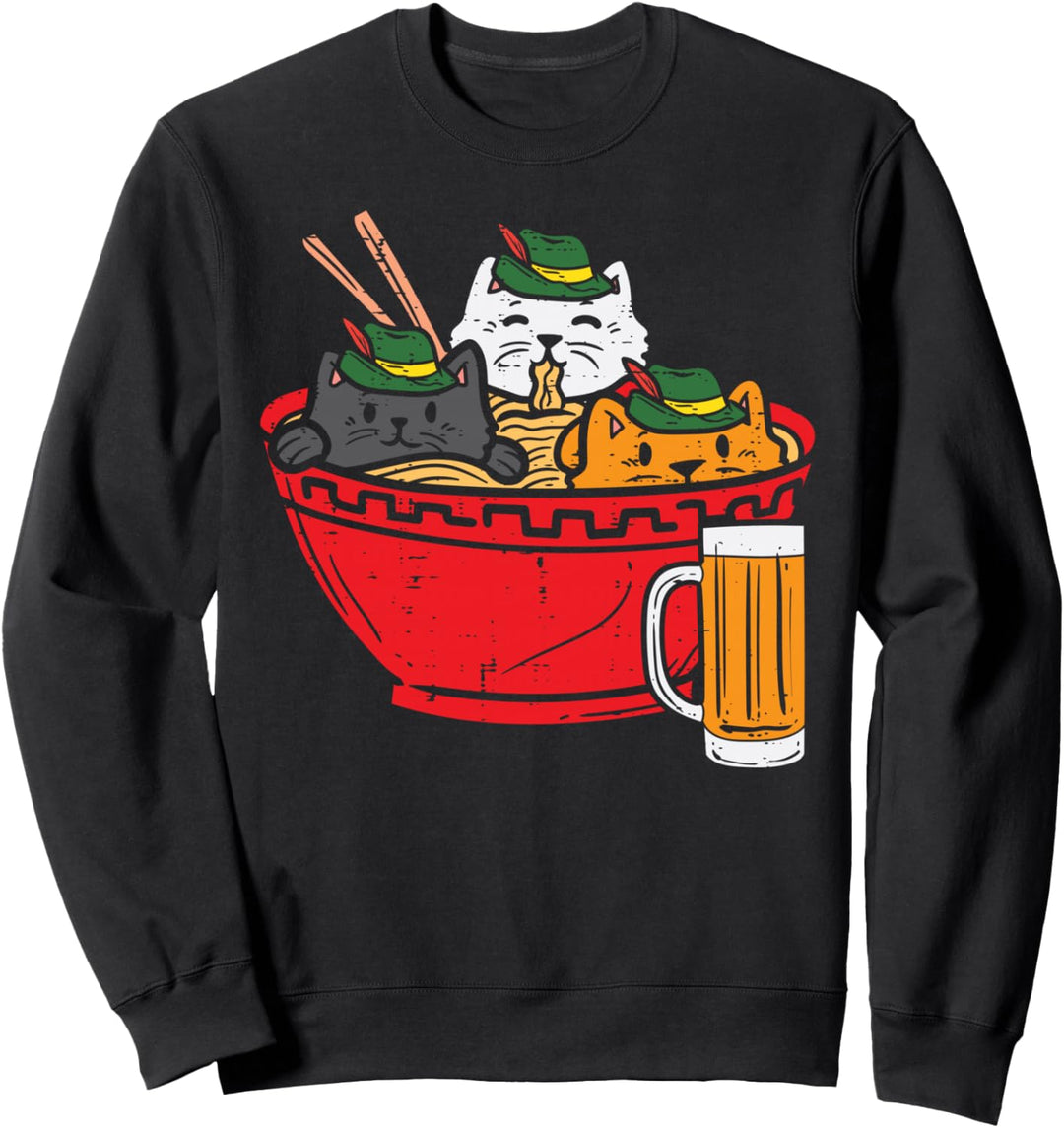 Katzen Ramen Deutsche Mütze Oktoberfest Bayerisch Anime Herren Damen Sweatshirt