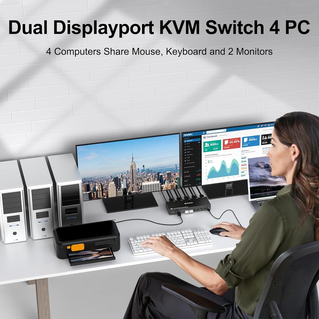KVM Switch 4 PC 2 Monitore Displayport, USB 3.0 KVM Switch 4 PC 2 Monitore 4K@144Hz teilen sich Tast