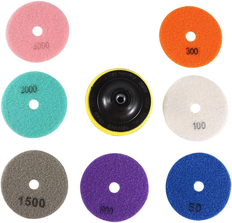 8pcs 100mm Diamant Polieren Pads Disc Granit Marmor 50/100/300/800/1500/2000/3000 (7 Schleifscheiben