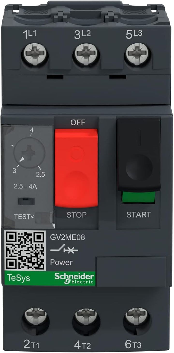 Schneider Electric | GV2ME08 - Motorschutzschalter, 3p, 2,5-4A, Tasterbetätigung, Schraubanschluss -