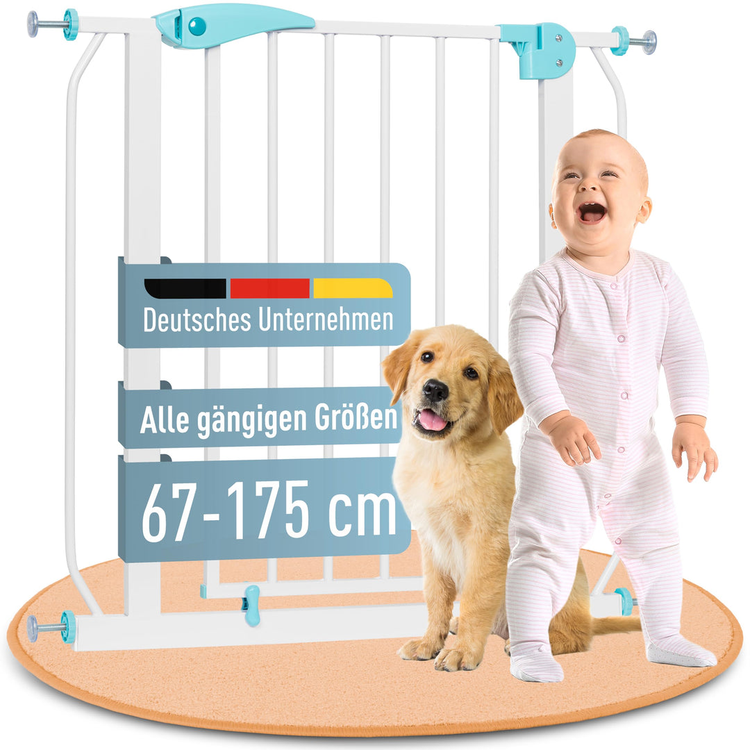 ib style® Berrin Treppengitter 67-175cm | Türschutzgitter | Ohne Bohren | Auto-Close | 90° Stop |Wei