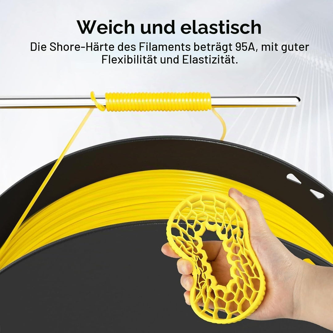 kexcelled TPU 95A Filament, Flexibel und Weich, Hervorragende Elastizität, 1,75mm 1kg Spule Rolle, 3