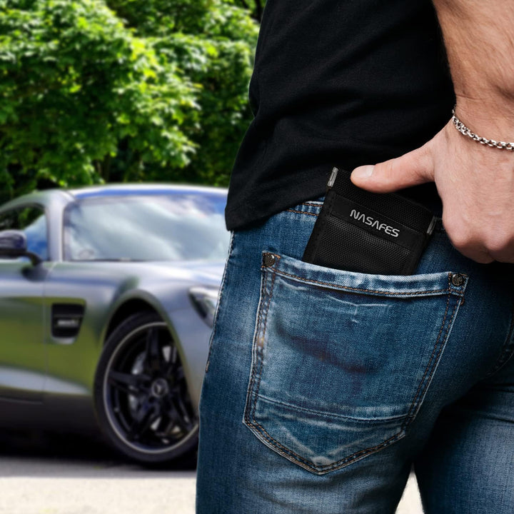 Autoschlüssel Schutz Keyless Tasche mit magnetisch-geräuschlosem Federverschluss ermöglicht 1 Hand B