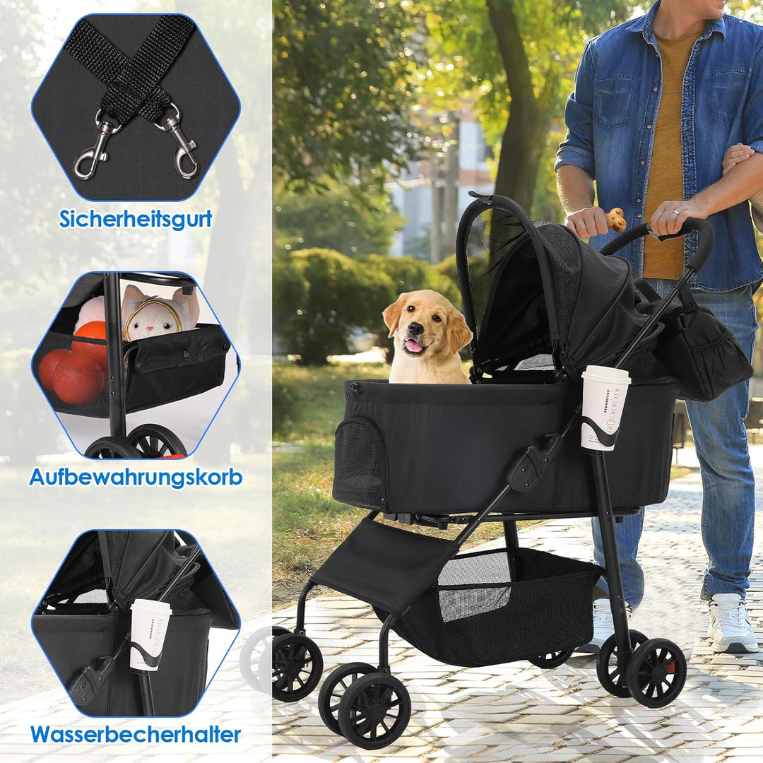 MAMIZO Hundebuggy 3 in 1 bis 30 kg,Klappbar Hundebox Transporttasche,Tragbares Haustiernest,GroBzügi