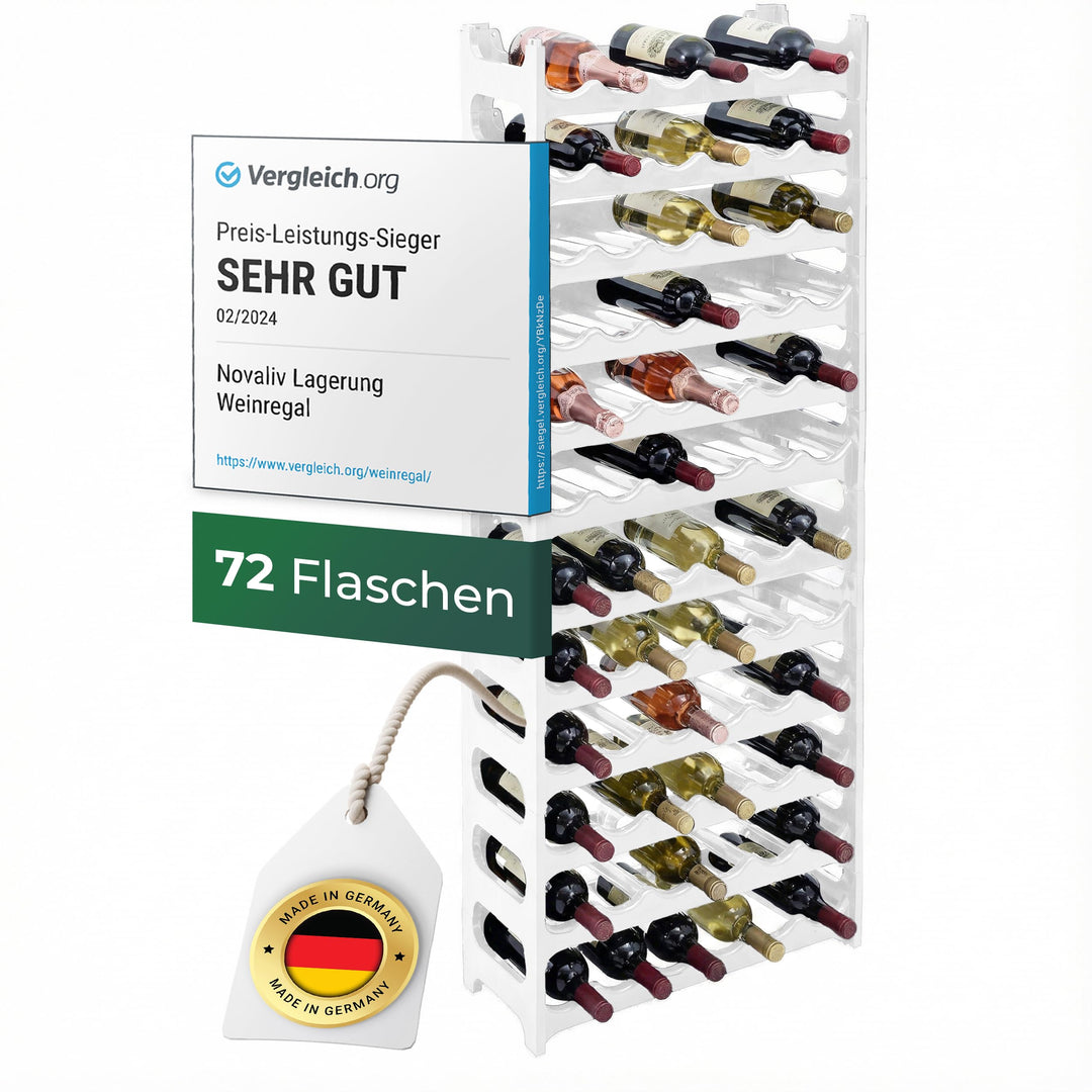Novaliv Weisses, Modulares Flaschenregal für 72 Weinflaschen - Stapelbar, Erweiterbar, Robust - Idea