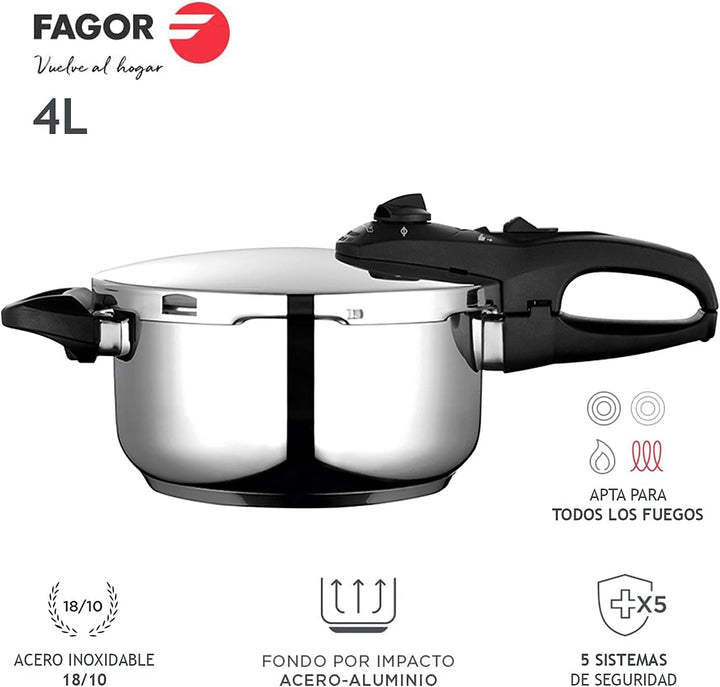 Fagor Duo Schnellkochtopf, Edelstahl, 18/10, für alle Herdarten geeignet, volle Induktion, Impakstee