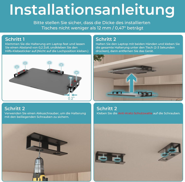 Metall Untertisch Laptophalterung Unter Schreibtisch Laptop Halter Mit Kratzfesten Schutzpolstern Ko