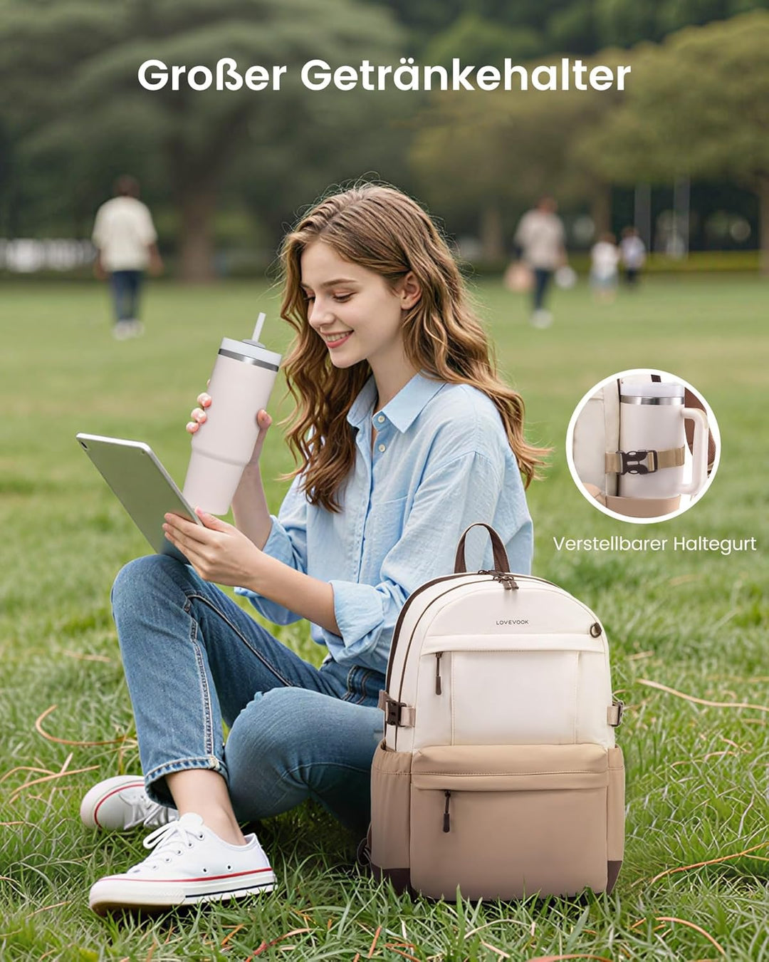 LOVEVOOK Rucksack Damen, 17,3 Zoll Laptop Schulrucksack Teenager mit grossem Fach für Trinkflaschen,