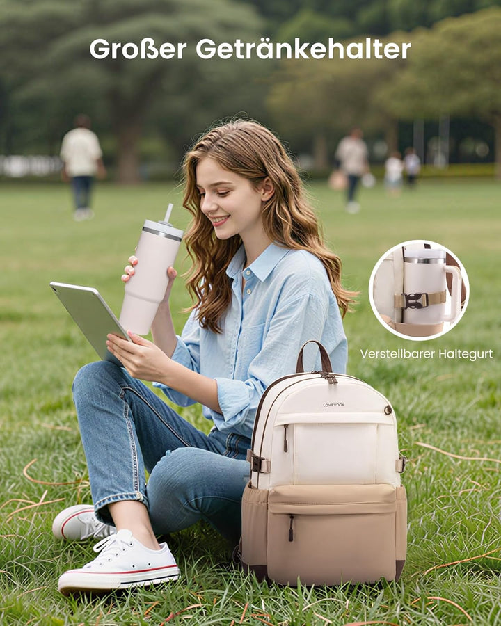 LOVEVOOK Rucksack Damen, 17,3 Zoll Laptop Schulrucksack Teenager mit grossem Fach für Trinkflaschen,
