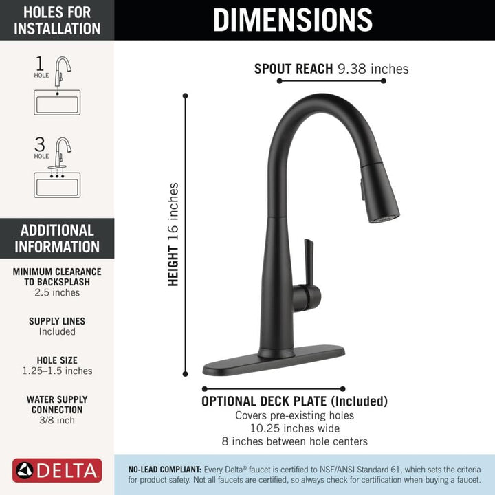 Delta Wasserhahn Essa Single Griff Pull-Down-Küchenarmatur mit magnetischem Docking Matte Black Touc