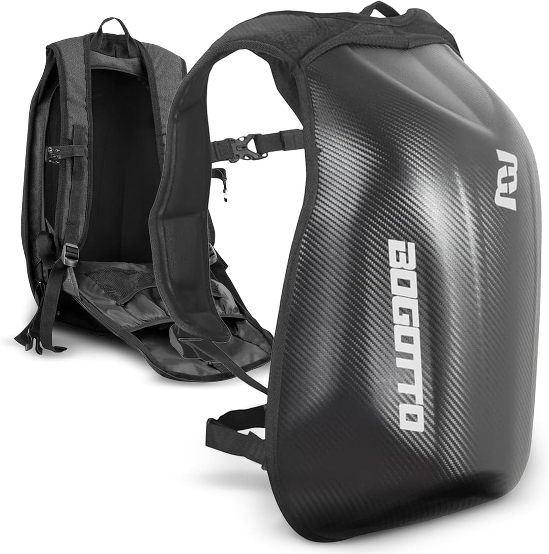 Bogotto Hump Race Carbon Look Motorrad Rucksack mit Hartschalenkonstruktion, Laptopfach 15 Zoll, 24