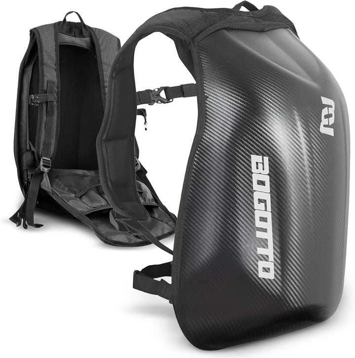 Bogotto Hump Race Carbon Look Motorrad Rucksack mit Hartschalenkonstruktion, Laptopfach 15 Zoll, 24