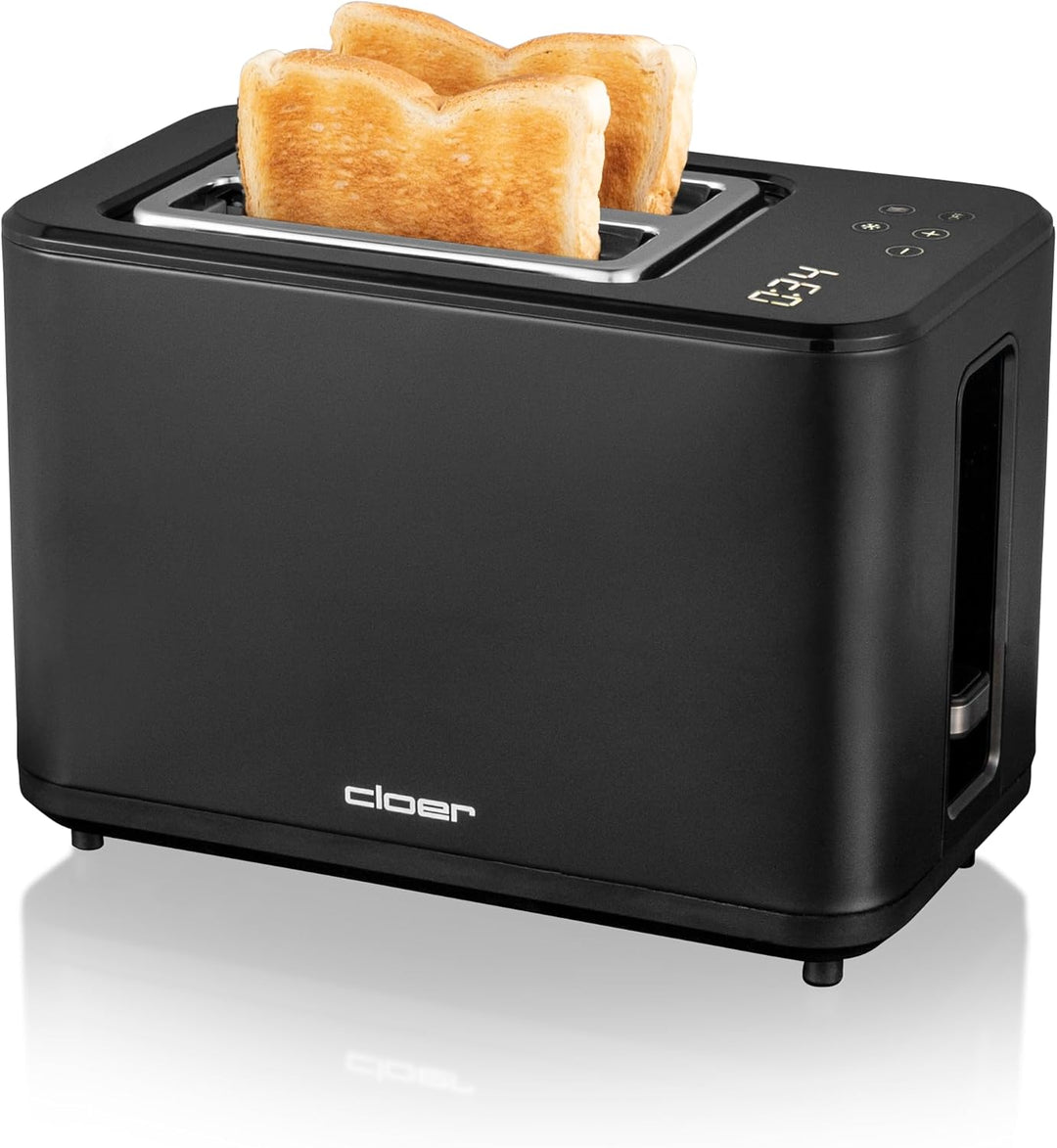 Cloer 3930 Digitaler Toaster für 2 Scheiben, Touch-Funktion, 750-900 W, Restzeitanzeige, Auftaufunkt