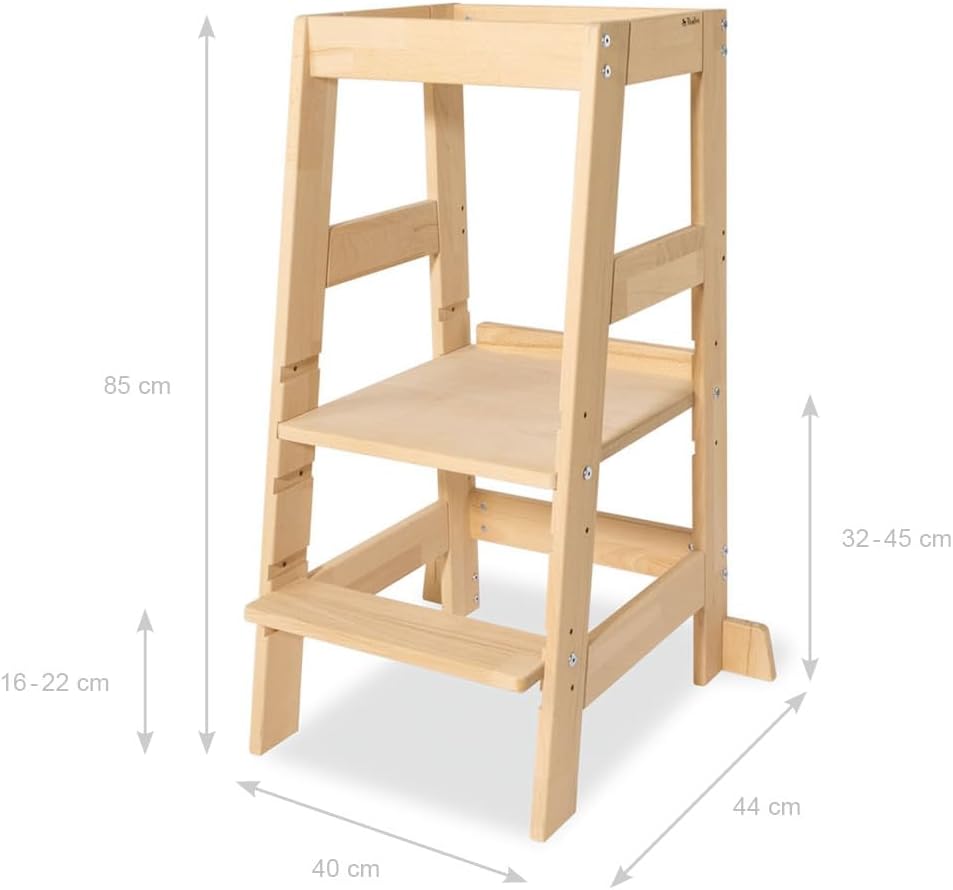 PINOLINO Fino Lernturm - Höhenverstellbarer Kinderhocker ab 1 Jahr – Kinder Tritthocker aus massiver