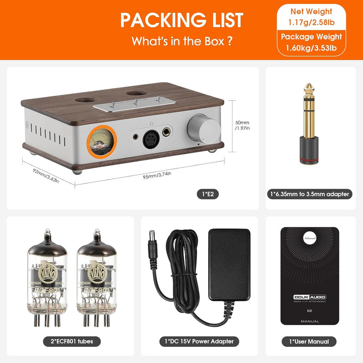 Douk E2 Röhren Kopfhörerverstärker mit XLR/4.4mm/6.35mm/ RCA Ausgänge, HiFi-Stereo Vorverstärker mit
