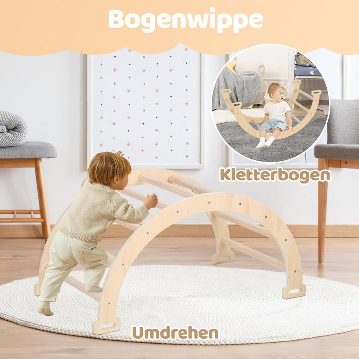 Klettergerüst Indoor, 3-in-1 Klettergerüst mit Bogen/Rutsche/Dreieck, Lernspielzeug für 2-8 Jahre, S