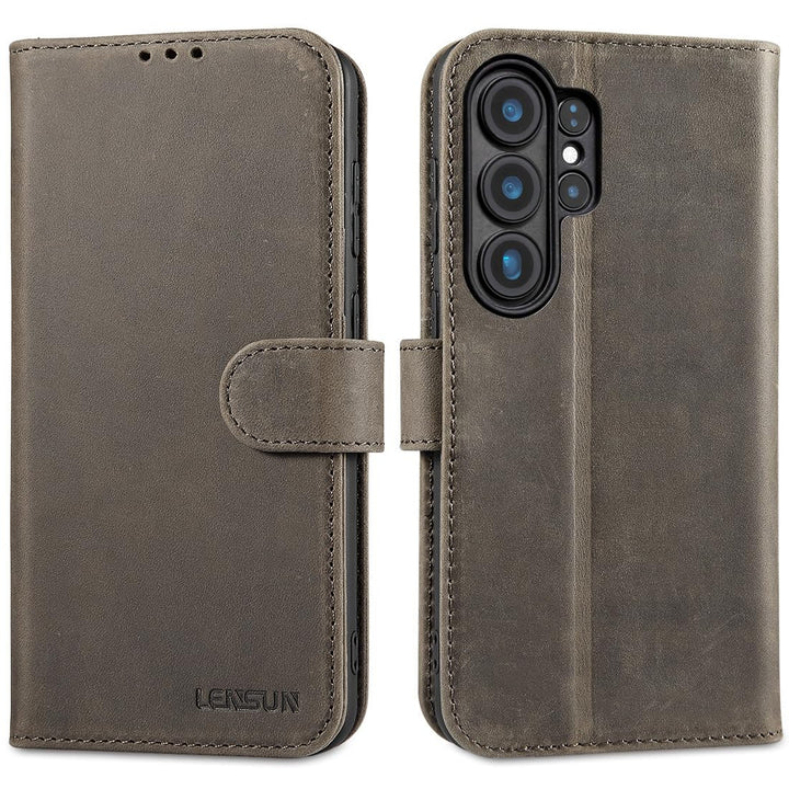 LENSUN Lederhülle für Samsung Galaxy S26 Ultra, Handyhülle [Echtes Leder][RFID Schutz][Kartenfach] E