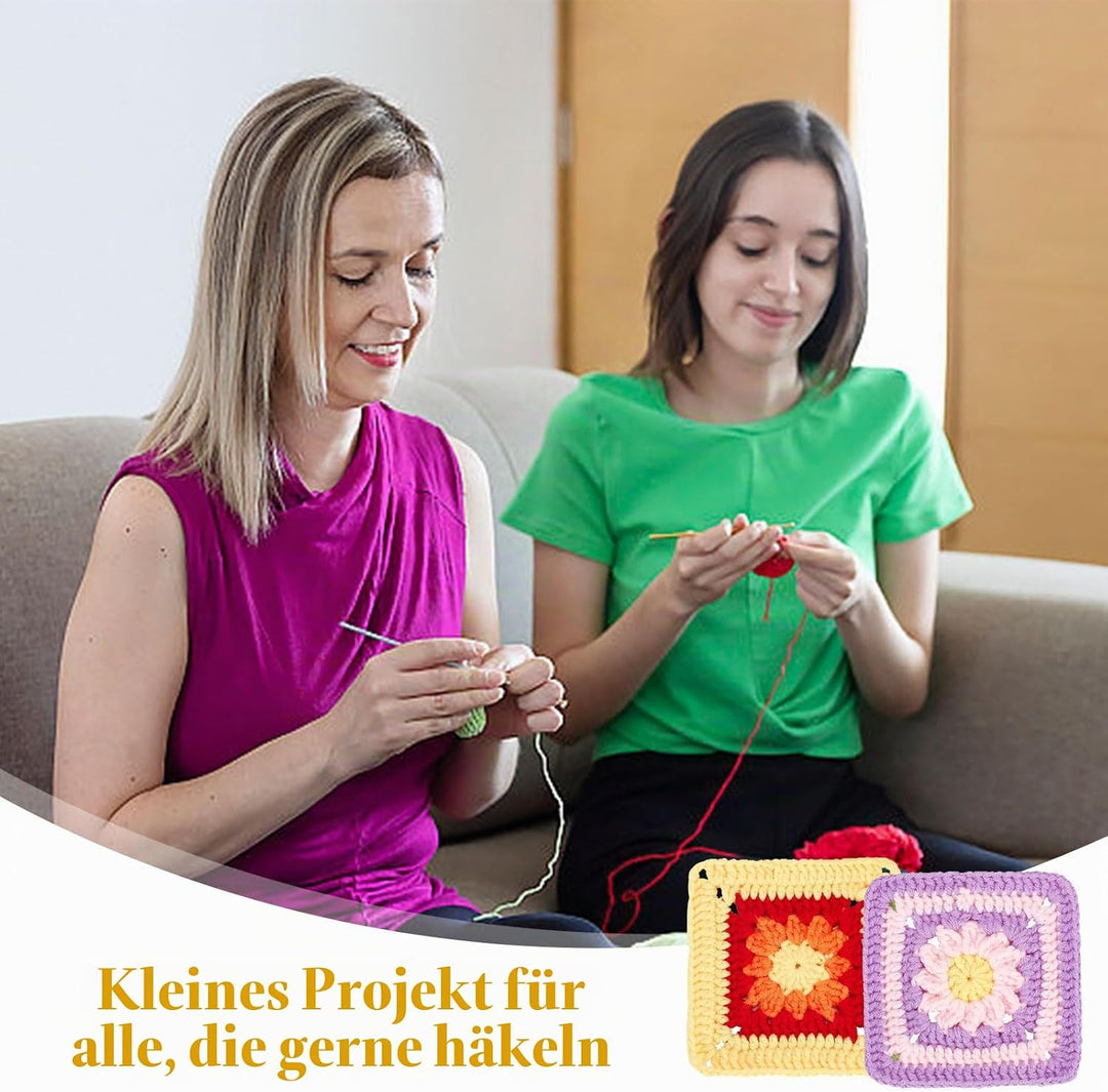 ORIGACH 6 in 1 Häkelset Für Anfänger, DIY Daisy Granny Square Starter Häkelset Mit Häkelblockiermatt
