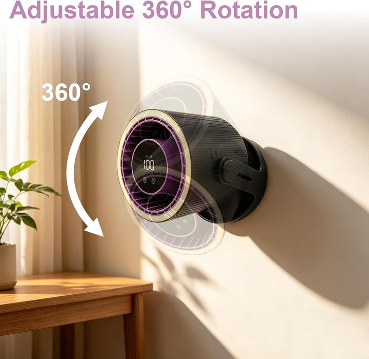 USB Tischventilator Leise mit Akku, Touchdisplay, 5 Geschwindigkeiten Grau, Grau