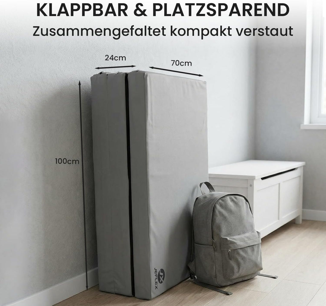 Jeflex - klappbare Weichbodenmatte & Turnmatte 210 x 100 x 8 cm MADE IN GERMANY/Gymnastikmatte tragb