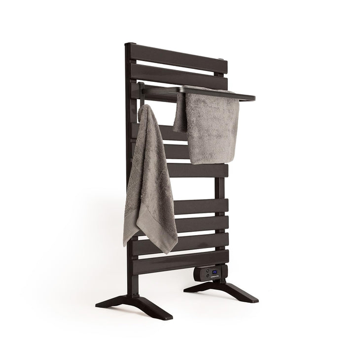 CREATE / WARM Towel 500W / Elektrischer Badheizkörper Schwarz mit Standfüssen und Regal / 103x55x5cm