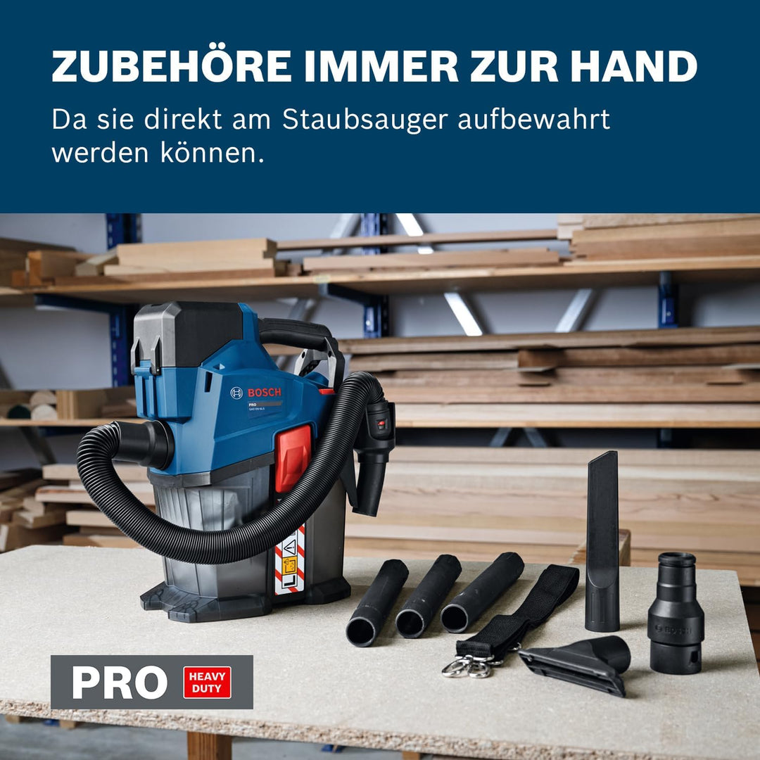 Bosch PRO 18V System Akku-Staubsauger GAS18V-6LS (inkl. flexiblem Schlauch, Winkelrohr, Fugendüse, B