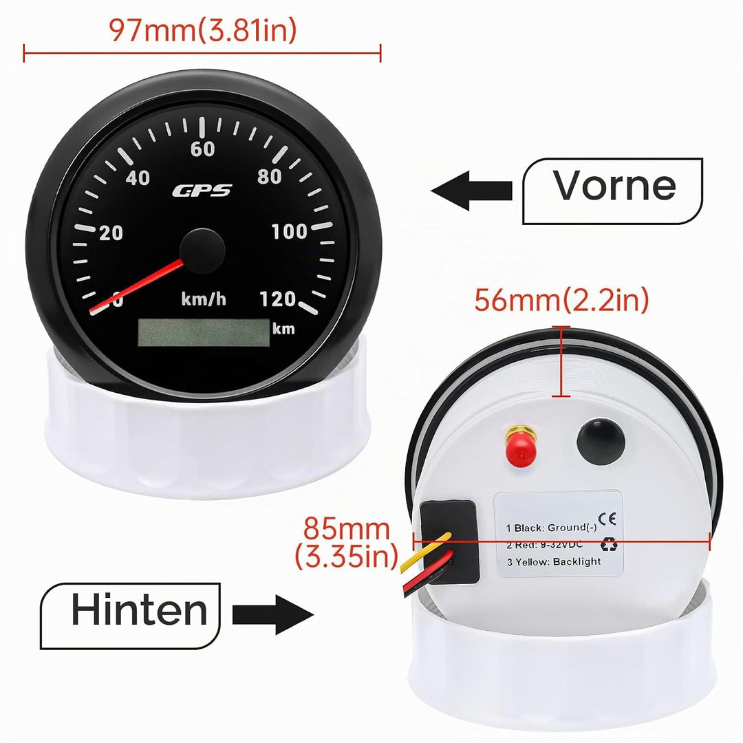 85MM GPS Geschwindigkeitsmesser 0-120km/h, 7 Farben Hintergrundbeleuchtung Kilometerzähler Geschwind