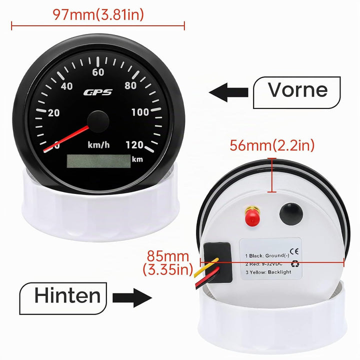 85MM GPS Geschwindigkeitsmesser 0-120km/h, 7 Farben Hintergrundbeleuchtung Kilometerzähler Geschwind